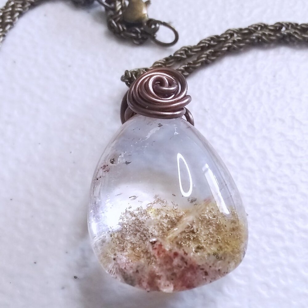 Heavy Clear Quartz Drop Pendant w. Natural Rock Inclusions +++ 23" Rope Chain - Picture 8 of 11